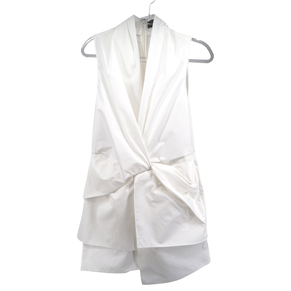 Brandon Maxwell The Savie Poplin Twist Front Tunic Top White Sz 6 NWT USA $995